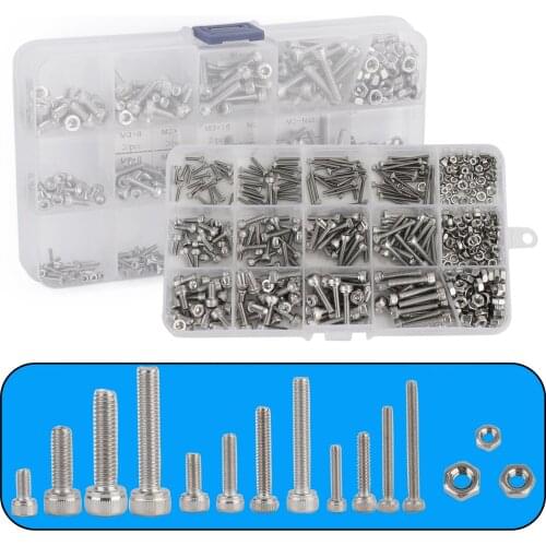 Artudatech 480pcs M2 M3 M4 304 Stainless Steel Hex Socket Head Cap Screws Nut Kit Set W/Box