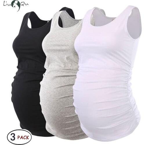 Maternity Basic Tank Top Mama Clothes Neck Sleeveless Tops Womens Solid Side Ruching Vest