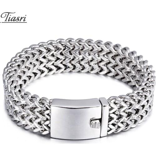 Tiasri New Fashion Mens Bracelet 316L Gold Silver Color Stainless Steel Figaro Chain Gift Punk Jewelry Three Layer Braided 18mm
