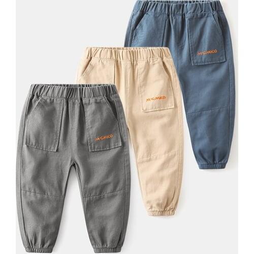 YoCute Spring Autumn Childrens Pants 2021 New Boys' Casual Pants Baby Long Pants Cotton Letter Embroidered Tie Trouser 1-8Years