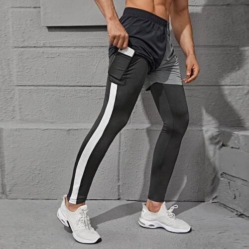 Running-Short Men Double-Deck 2 In 1 Lining Quick Dry GYM Sports Fitness Jogging Workout Crossfit Bottoms Male Tight Pants