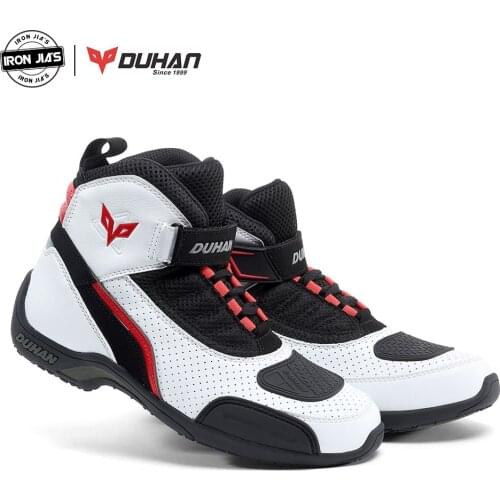 DUHAN Motorcycle Boots Summer Mesh Men Motorcycle Shoes Motocross Off-Road Racing Boots Moto Boots Motorbike Black White