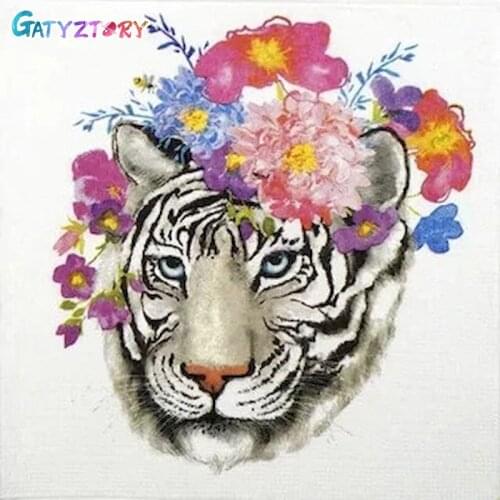 GATYZTORY Painting By Numbers Tiger Picture Drawing On Canvas Acrylic Paints Animal Coloring By Numbers Home Decor 60x75cm