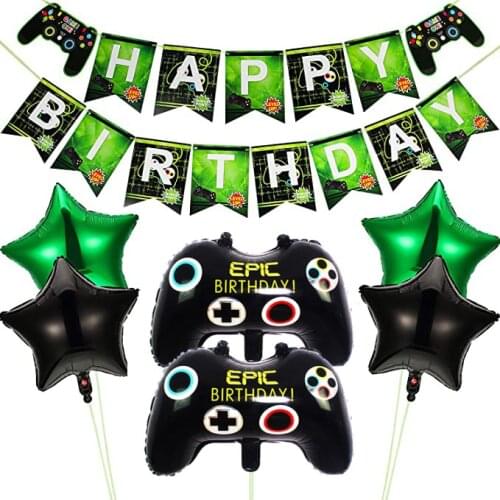 7Pcs/set Game on Balloons Video Game Controller Foil Balloon for Birthday Decor Supplies Birthday Banner Black Gamepad Globos