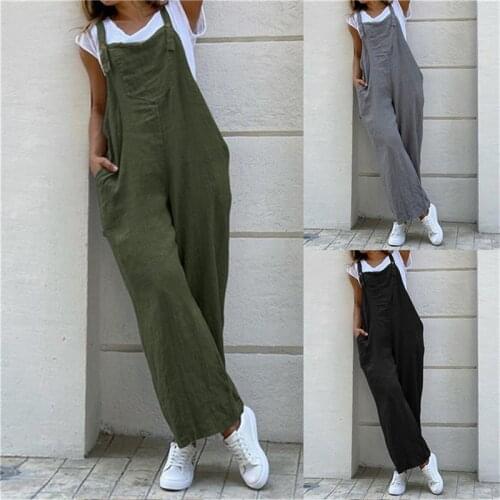 Womens Fashion Summer And Autumn Casual Jumpsuit Long Suspender Overalls Bib Pants Wide Leg Playsuit S-3XL Wholesale