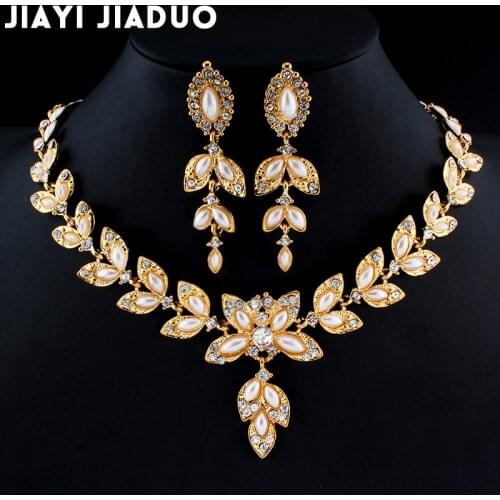 Jiayijiaduo New Imitation Pearl Jewelry Set For Glamor Women Wedding Jewelry Set Leaf Necklace Earrings Set Gift dropshipping