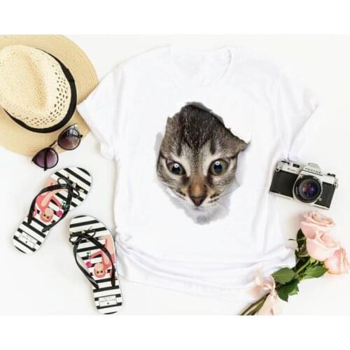 Cat ripped paper pattern Fashion shirt Women Cotton Kawaii Fashion Shirt Plus Size O Neck graphic Mama goth Short Sleeve Top Tee