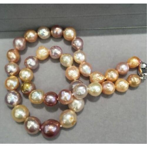 Beautiful 12-13 mm 18"Baroque Natural pink purple Pearl Necklace 36"