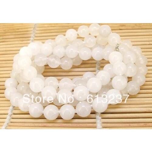 Hot free Shipping new Fashion Style diy Gorgeous 36" 8mm round stone white jades chalcedony round beads chain necklace MY5316