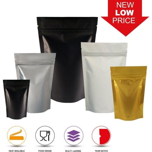 MATT FINISH FOIL ZIP LOCK RESEALABLE BAGS STAND UP POUCHES FOOD GRADE HEAT SEAL