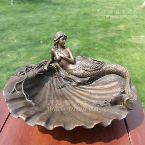 Copper sculpture art mermaid flower pot fruit plate bronze sculpture, crafts decoration home decoration business gift