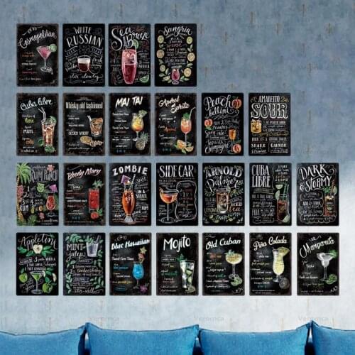 Cocktail Metal Sign Vintage Bar Tin Sign Metal Poster Wall Decor for Bar Pub Club Man Cave Retro Metal Plate Iron Painting