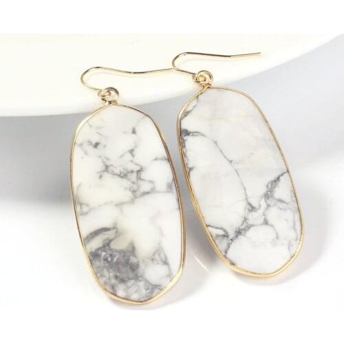 Trendy-beads Popular Light Yellow Gold Color White Turquoises Ellipse Drop Earrings For Women Fashion Jewelry