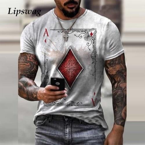 Harajuku Mens Tee 2021 Streetwear Fashion Poker Card Printing Short Sleeve T Shirts Casual O-Neck Male Tops Summer Men Clothing