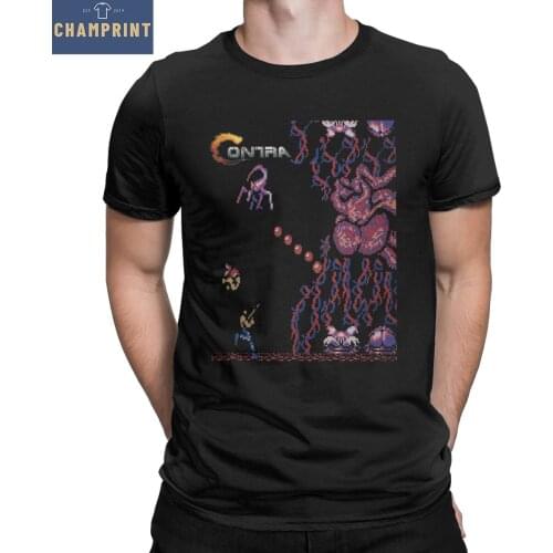 Contra T Shirt for Men Cotton Awesome T-Shirts Round Collar Retro Video Game Tee Shirt Short Sleeve Tops Graphic