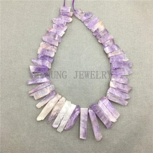 Raw Purple Crystal Quartz Stick Beads,Amethysts mauve jades Spike Point Top Drilled Necklace Making Beads MY0590