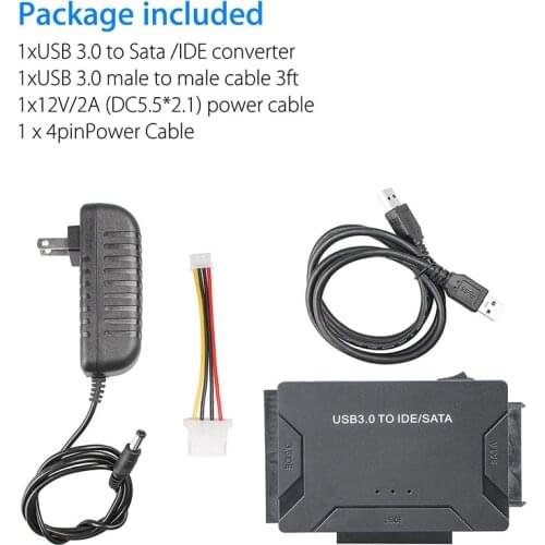 EU/US Plug Hard Disk Universal Adapter Converter USB3.0 to SATA / IDE External Three Hard Disk Drives 1 Drive 3 500MB/S