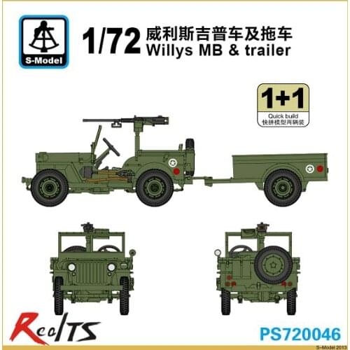 S-model 1/72 PS720046 Willys MB & trailer plastic model kit