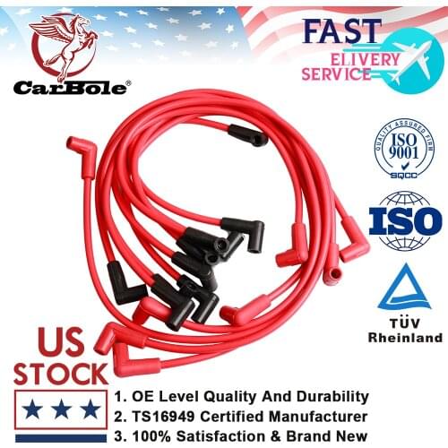 Carbole Red 8mm Ignition Spark Plug Leads Wires for Chevy SBC 262 350 MALE HEI Silverado 1974-1988 5.0 6.0