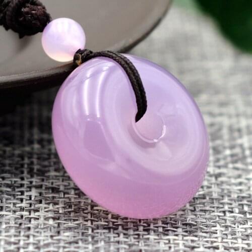 Drop shipping Natural Pink Chalcedony Pendant Circle Peace Buckle Pendant Necklace Gift for Women fashion Crystal Jewelry