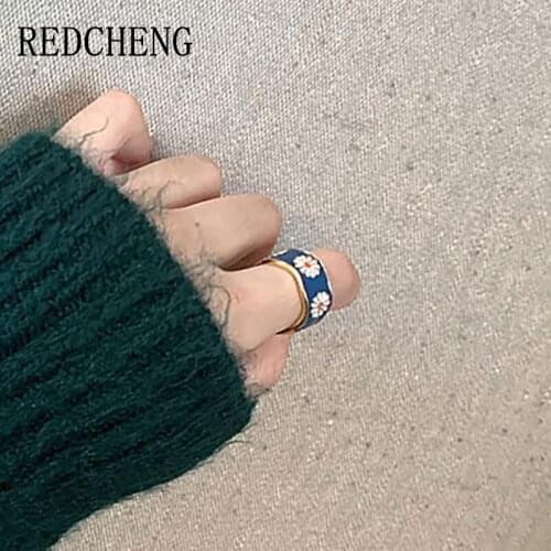 REDCHENG 925 Sterling Silver Opening Daisy Rings for Women INS Fashion Exquisite Hot Sale Flower Anniversary Fine Jewelry Gifts