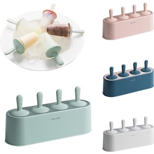 4-hole silicone ice mold ice cube tray popsicle bucket Diy dessert ice cream mold with popsicle stick household kitchen tools