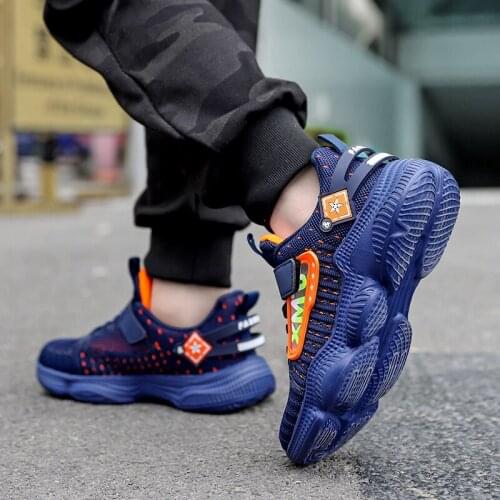 Blue Boys Running Sneakers Casual Kids Sport Shoes Breathable Children Fashion Shoes Boy 2021 Autumn Platform Light Girl Shoes