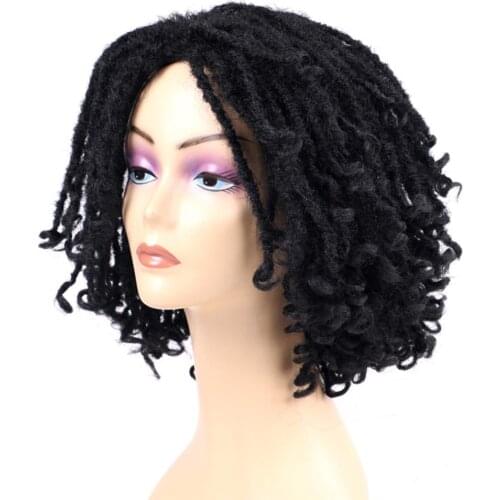 Synthetic Short Dreadlock Wigs Crochet Twist Hair For Black Women High Resistant Fiber Braids Wig Curly End 6 Inch
