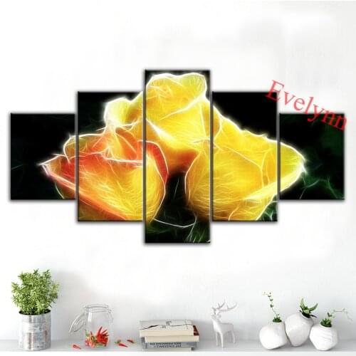 Modern Canvas Yellow rose 5 Piece Abstract Art Poster Wall Modular Picture For Living Room Home Decor Painting Frame Gift Family