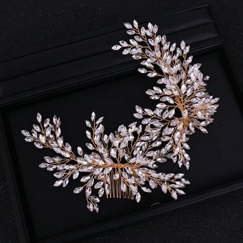 Gold Silver Color Tiara Hair Jewelry Bridal Full Crystal Rhinestone Headpiece Handmade Headband Combs Women Wedding Accessories