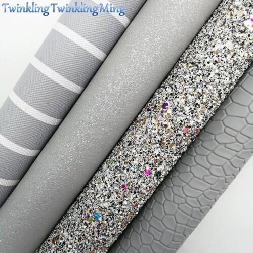 GREY Glitter Fabirc, Faux Leather Fabric, Stripes Synthetic Leather Fabric Sheets For Bow A4 21x29CM Twinkling Ming XM627