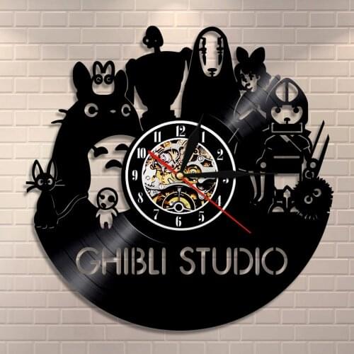 Totoro Ogino Chihiro Vinyl Record Wall Lamp Wall Clock Home Bar Decor Quartz Movemen Crafts Decor 7colors Light Ponyo