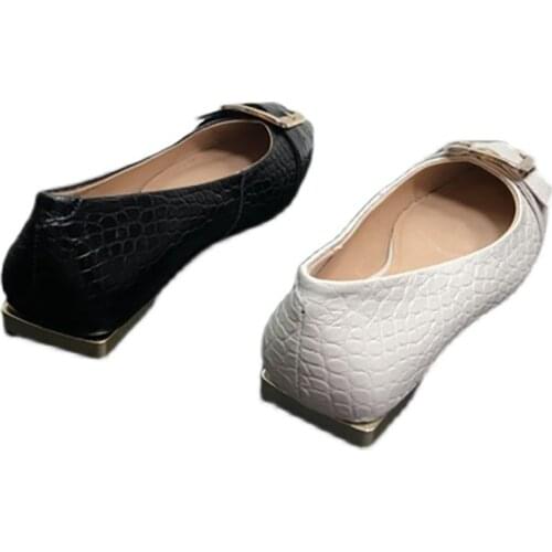 Low Heel Shoes Women Gold Metal Heel and Button Genuine Cowhide Pig Skin Lining Slip On Elegant Ladies Dress Wearing Daily New