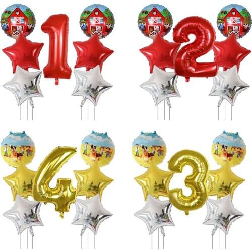 7pcs/lot farm animal Balloon 30inch Number Balloon Baby 1 2 3st Birthday Party Decorations Globos Toys For Kids farm party