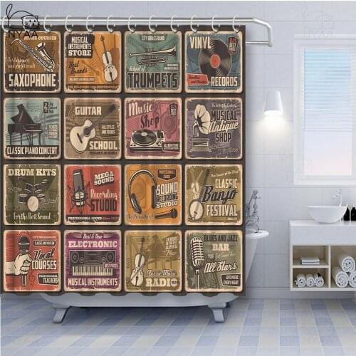 A Musical Notes 3D Shower Curtain Bathroom Waterproof Polyester Printing Curtains for Bathroom Shower Hooks