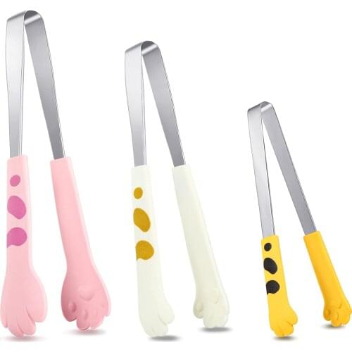 Japanese Cat Paw Shape Food Tongs Cute Cartoon Meal Tongs Stainless Steel Barbecue Tongs Kitchen Gadgets Kitchen Accessories