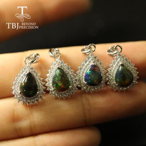 Natural Black Opal pendant 1.2ct opal necklace solid 925 sterling silver fine jewelry for women daily wear tbj
