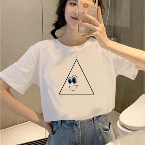 Women T Shirt Short Sleeve Kawaii Triangle Geometry Print 90s Girls Tshirts Female Top Clothing Aesthetic T-shirt for Ladies
