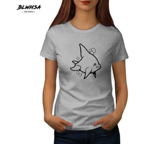 BLWHSA Dolphin Gray Printed T Shirt Women Fashion Cotton Short Sleeve Funny T-Shirt Hip hop Dolphin Gray Animal Printed Women