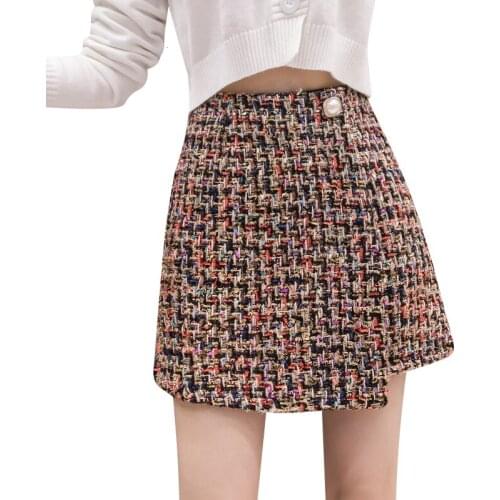 New Autumn And Winter Mini Skirt Women Fashion Tweed Plaid Irregularity A Line Skirts High Waist Woolen Short Skirt Women