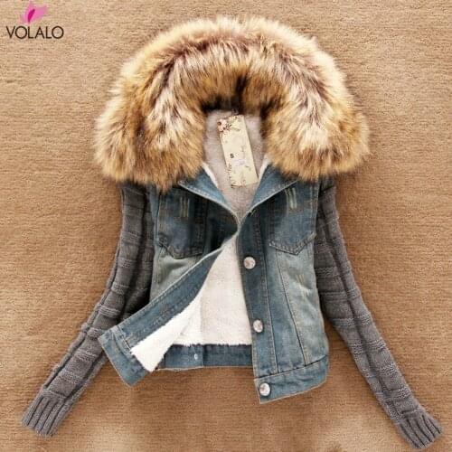 Women Winter Thick Jeans Jacket Faux Fur Collar Fleece Hooded Denim Coat Female Padded Warm Denim Outwear Dropshipping