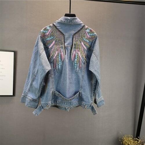 Rivet Wing Embroidery Women Denim Coats Winter New 2021 Loose Thicken Pcoket Streetwear Female Outwear Jackets Tops