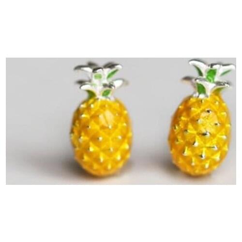Season Gate 925 Sterling Silver Cute Lovely Fruits Pineapple Fashion Earrings for Women Girls Jewelry Gift SE043