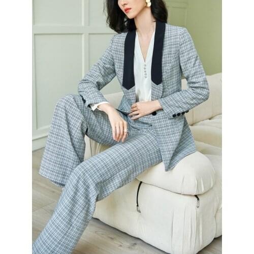 New autumn and winter office lady Fashion casual plus size brand female women girls plaid coat pants suits sets clothing