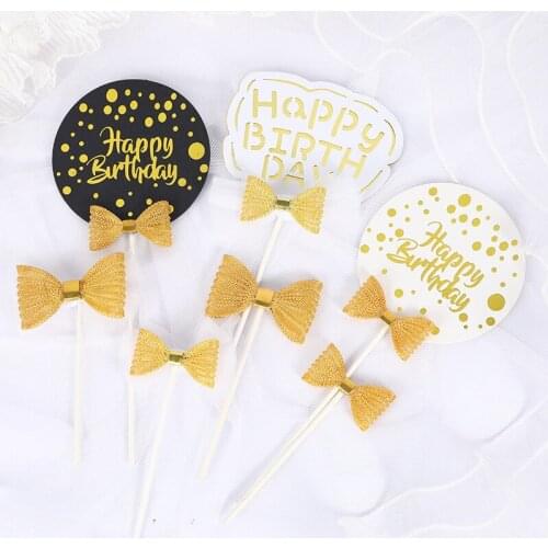 1PC Hppy Birthday Gold Bowknot Cake Toppers DIY Cake Decor Cupcake Decor Birthday Dec Happy Birthday Decor Kid Girl