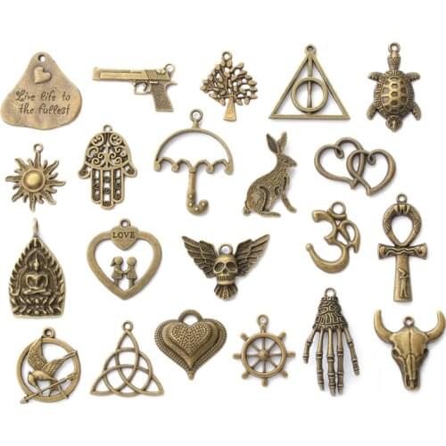 10pcs Fashion Jewelry Antique Bronze Heart Tree Hands OM Animal Charms Pendant For DIY Bracelet Necklace Jewelry Making Material