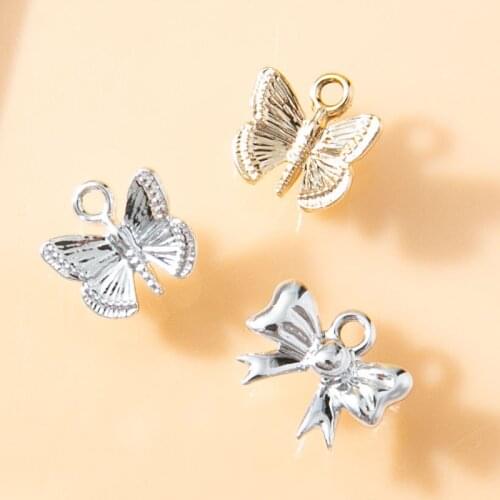 10Pcs Trendy Gold Silver Color Little Butterfly Bow-knot Charms For DIY Making Earrings Necklace Bracelet Jewelry Accessories