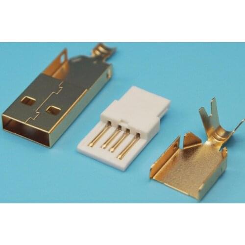 100sets/lot gold plating DIY 3 in 1 Type A 4 Pin 2.0 USB Male Plug Socket Connector