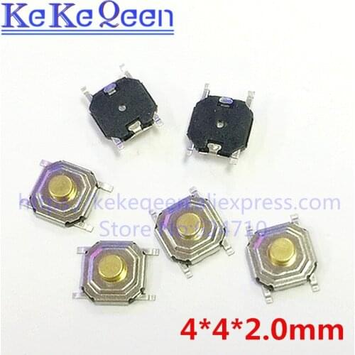 100PCS 4x4x2mm Push Button Switch Copper H=2.0mm 4*4*2mm 4*4*2.0mm SMD Micro Switch Tact Switch NEW 5.2x5.2x2mm