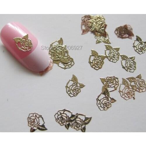 MS189-2 100pcs Gold Cute Flower Metal Sticker Nail Art Metal Sticker Nail Art Decoration Non-adhesive Sticker